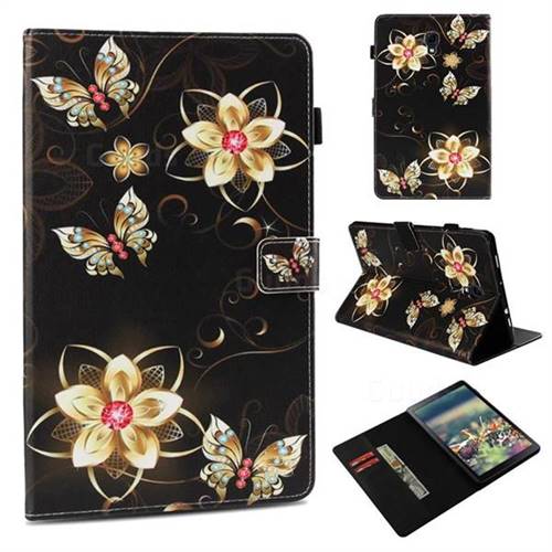 Golden Flower Butterfly Folio Stand Leather Wallet Case for Samsung Galaxy Tab A 10.5 T590 T595
