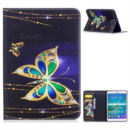 Golden Shining Butterfly Folio Stand Leather Wallet Case for Samsung Galaxy Tab S2 8.0 T710 T715 T719