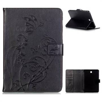 Embossing Butterfly Flower Leather Wallet Case for Samsung Galaxy Tab S2 8.0 T710 T715 T719 - Black