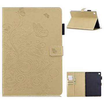 Intricate Embossing Butterfly Circle Leather Wallet Case for Samsung Galaxy Tab S5e 10.5 T720 T725 - Champagne