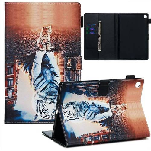 Cat and Tiger Matte Leather Wallet Tablet Case for Samsung Galaxy Tab S5e 10.5 T720 T725