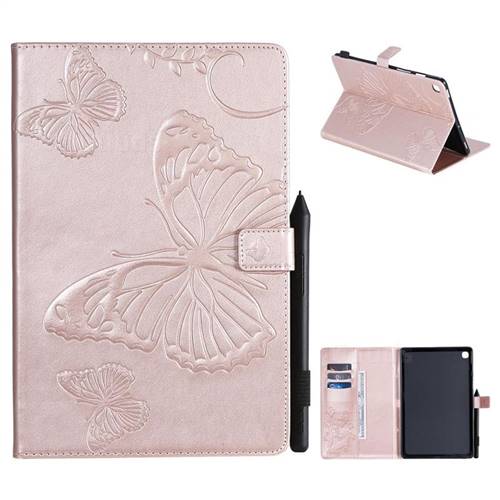 Embossing 3D Butterfly Leather Wallet Case for Samsung Galaxy Tab S5e 10.5 T720 T725 - Rose Gold