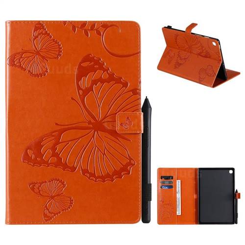 Embossing 3D Butterfly Leather Wallet Case for Samsung Galaxy Tab S5e 10.5 T720 T725 - Orange