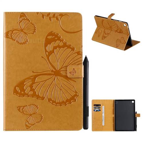 Embossing 3D Butterfly Leather Wallet Case for Samsung Galaxy Tab S5e 10.5 T720 T725 - Yellow