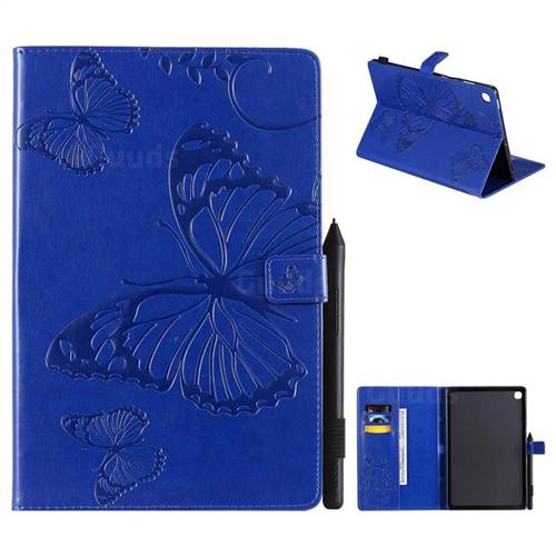 Embossing 3D Butterfly Leather Wallet Case for Samsung Galaxy Tab S5e 10.5 T720 T725 - Blue