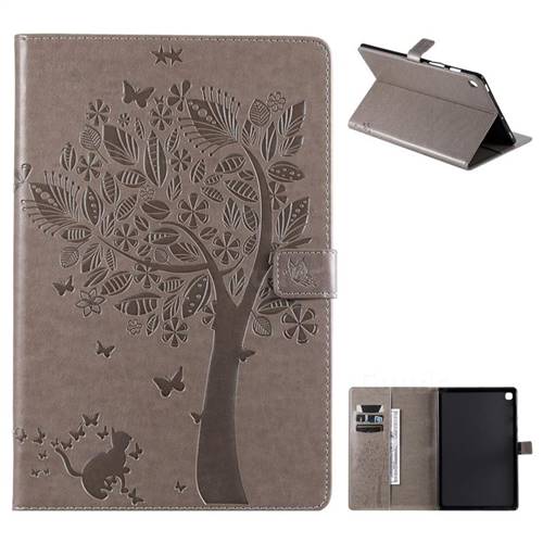 Embossing Butterfly Tree Leather Flip Cover for Samsung Galaxy Tab S5e 10.5 T720 T725 - Grey