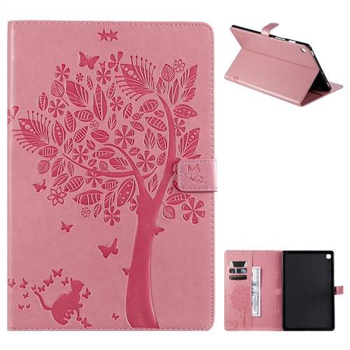 Embossing Butterfly Tree Leather Flip Cover for Samsung Galaxy Tab S5e 10.5 T720 T725 - Pink