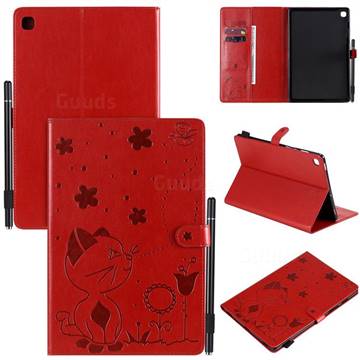 Embossing Bee and Cat Leather Flip Cover for Samsung Galaxy Tab S5e 10.5 T720 T725 - Red