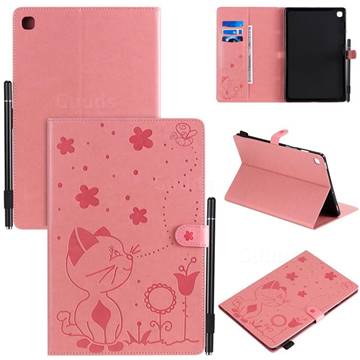 Embossing Bee and Cat Leather Flip Cover for Samsung Galaxy Tab S5e 10.5 T720 T725 - Pink