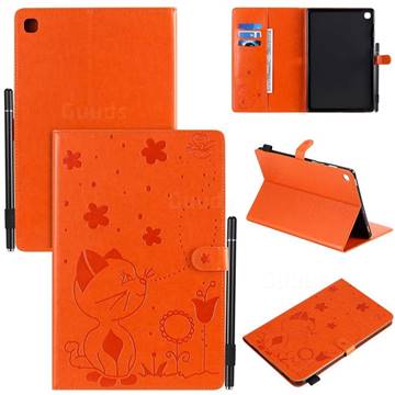 Embossing Bee and Cat Leather Flip Cover for Samsung Galaxy Tab S5e 10.5 T720 T725 - Orange