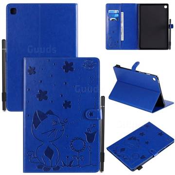 Embossing Bee and Cat Leather Flip Cover for Samsung Galaxy Tab S5e 10.5 T720 T725 - Blue