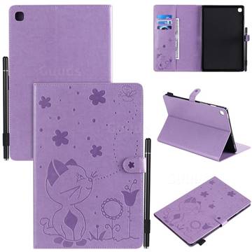 Embossing Bee and Cat Leather Flip Cover for Samsung Galaxy Tab S5e 10.5 T720 T725 - Purple