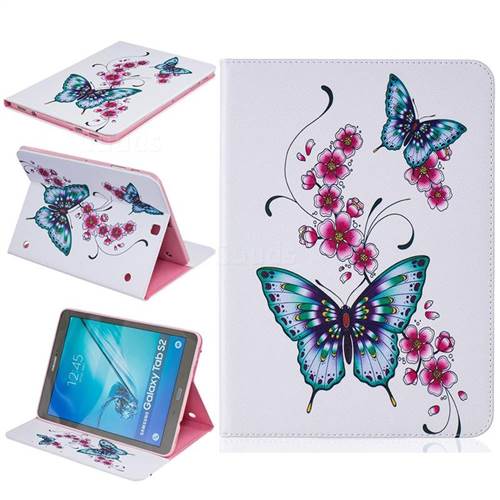 Peach Butterflies Folio Stand Leather Wallet Case for Samsung Galaxy Tab S2 9.7 T810 T815 T819