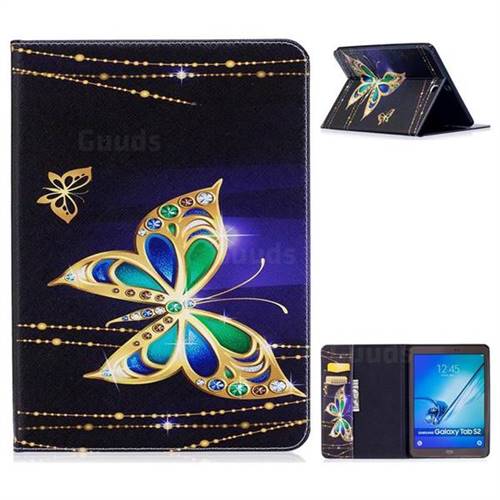 Golden Shining Butterfly Folio Stand Leather Wallet Case for Samsung Galaxy Tab S2 9.7 T810 T815 T819