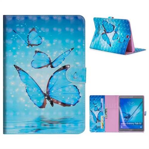 Blue Sea Butterflies 3D Painted Leather Tablet Wallet Case for Samsung Galaxy Tab S2 9.7 T810 T815 T819