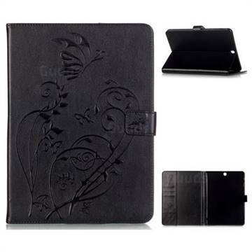 Embossing Butterfly Flower Leather Wallet Case for Samsung Galaxy Tab S2 9.7 T810 T815 T819 - Black