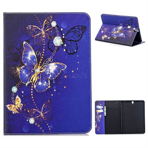 Gold and Blue Butterfly Folio Stand Tablet Leather Wallet Case for Samsung Galaxy Tab S3 9.7 T820 T825