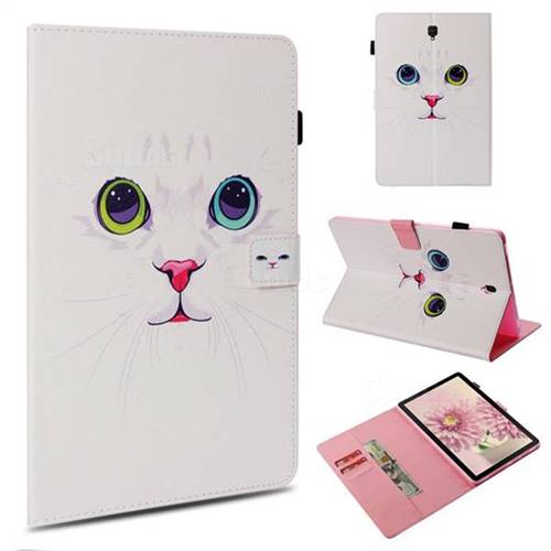 White Cat Folio Stand Leather Wallet Case for Samsung Galaxy Tab S4 10.5 T830 T835