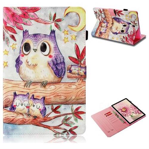 Purple Owl 3D Painted Leather Wallet Tablet Case for Samsung Galaxy Tab S4 10.5 T830 T835