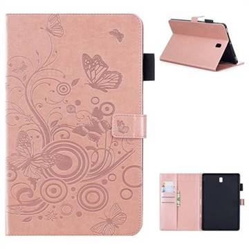 Intricate Embossing Butterfly Circle Leather Wallet Case for Samsung Galaxy Tab S4 10.5 T830 T835 - Rose Gold