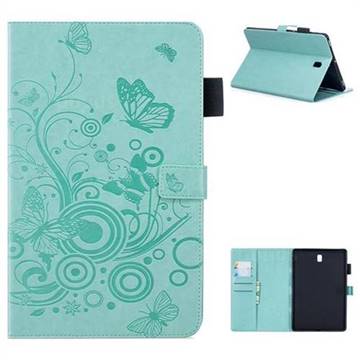 Intricate Embossing Butterfly Circle Leather Wallet Case for Samsung Galaxy Tab S4 10.5 T830 T835 - Cyan