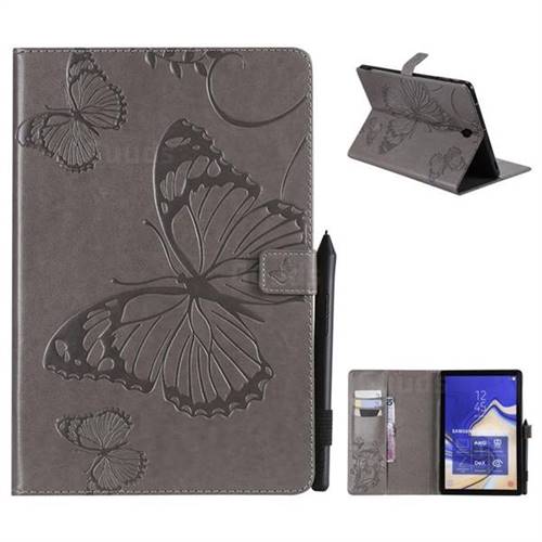 Embossing 3D Butterfly Leather Wallet Case for Samsung Galaxy Tab S4 10.5 T830 T835 - Gray