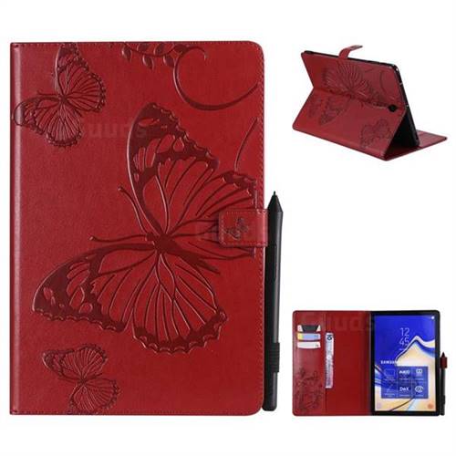 Embossing 3D Butterfly Leather Wallet Case for Samsung Galaxy Tab S4 10.5 T830 T835 - Red