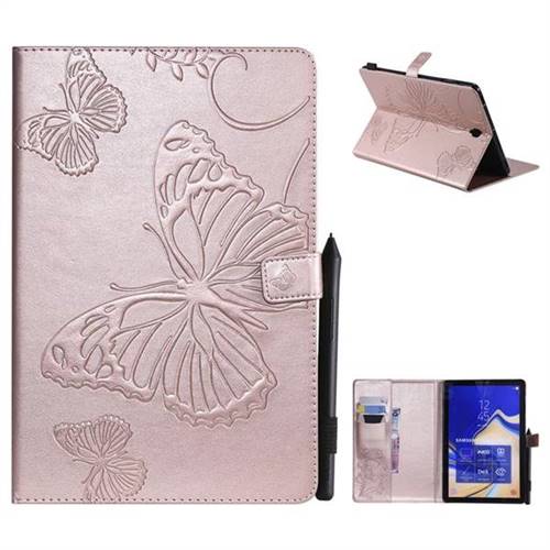 Embossing 3D Butterfly Leather Wallet Case for Samsung Galaxy Tab S4 10.5 T830 T835 - Rose Gold