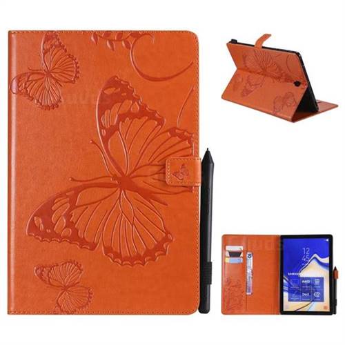Embossing 3D Butterfly Leather Wallet Case for Samsung Galaxy Tab S4 10.5 T830 T835 - Orange