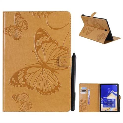 Embossing 3D Butterfly Leather Wallet Case for Samsung Galaxy Tab S4 10.5 T830 T835 - Yellow
