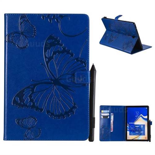Embossing 3D Butterfly Leather Wallet Case for Samsung Galaxy Tab S4 10.5 T830 T835 - Blue