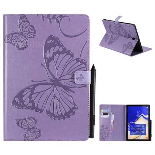 Embossing 3D Butterfly Leather Wallet Case for Samsung Galaxy Tab S4 10.5 T830 T835 - Purple