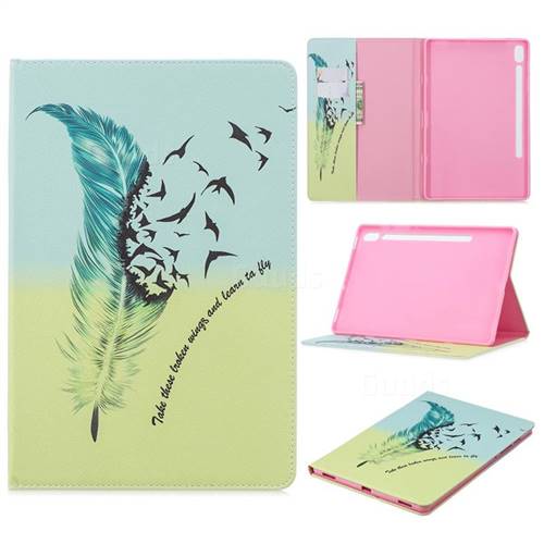 Feather Bird Folio Stand Leather Wallet Case for Samsung Galaxy Tab S6 10.5 T860 T865