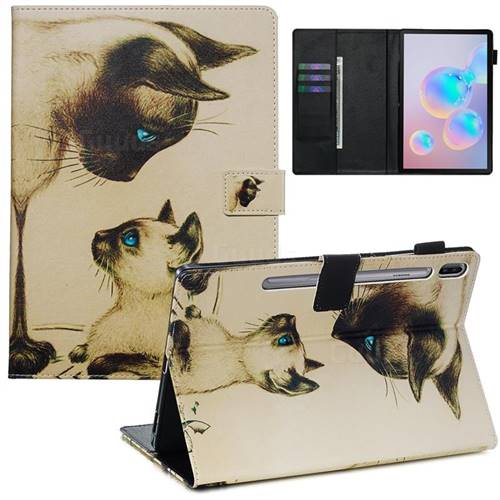 Cat Confrontation Matte Leather Wallet Tablet Case For Samsung