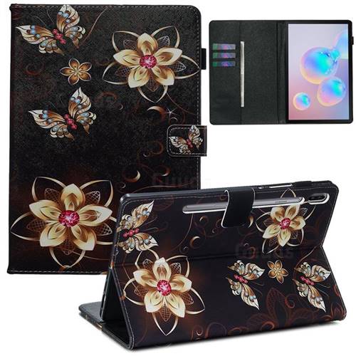 Golden Flower Butterfly Folio Stand Leather Wallet Case for Samsung Galaxy Tab S6 10.5 T860 T865