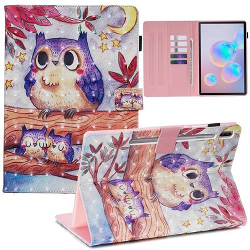 Purple Owl 3D Painted Leather Wallet Tablet Case for Samsung Galaxy Tab S6 10.5 T860 T865