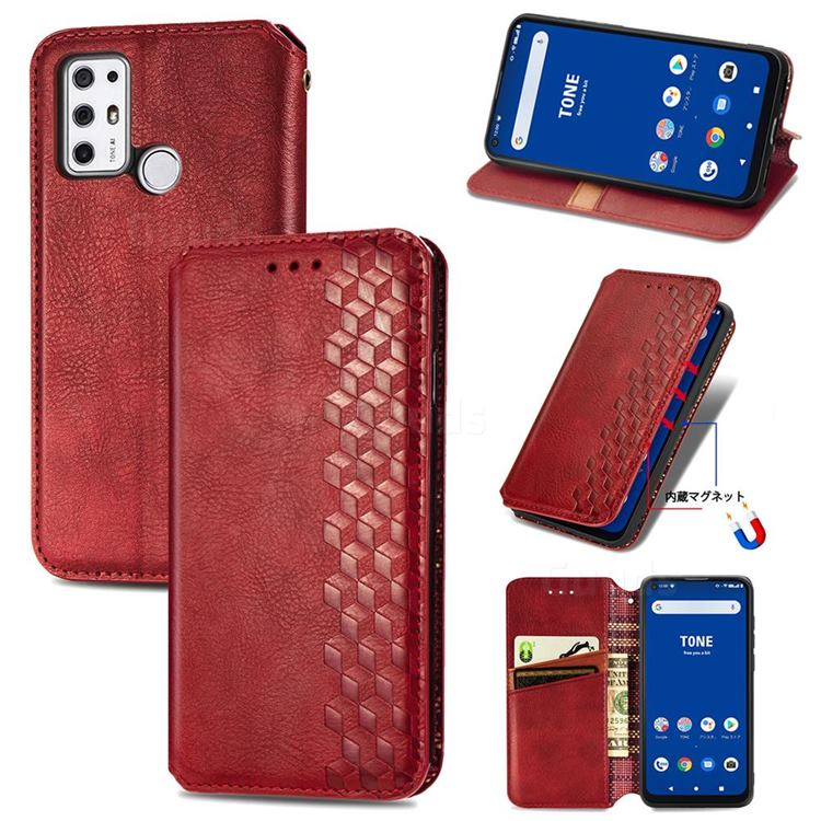 Ultra Slim Fashion Business Card Magnetic Automatic Suction Leather Flip Cover for Tone E21 - Red