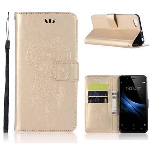 Intricate Embossing Owl Campanula Leather Wallet Case for Vivo V5 Lite(Vivo Y66) - Champagne
