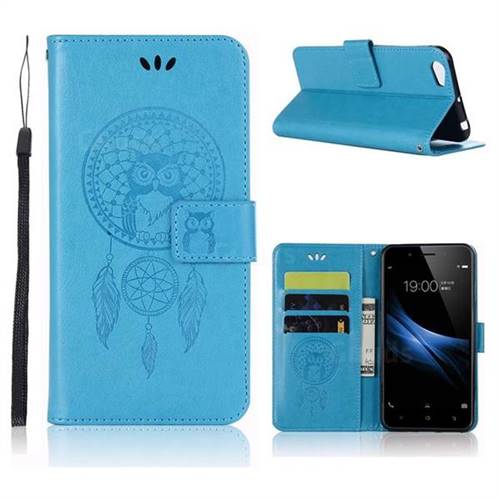 Intricate Embossing Owl Campanula Leather Wallet Case for Vivo V5 Lite(Vivo Y66) - Blue