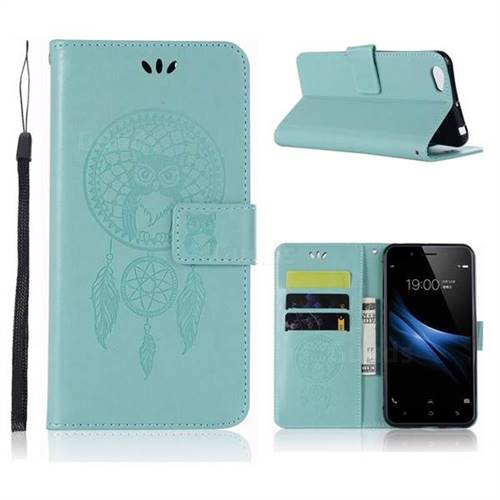Intricate Embossing Owl Campanula Leather Wallet Case for Vivo V5 Lite(Vivo Y66) - Green