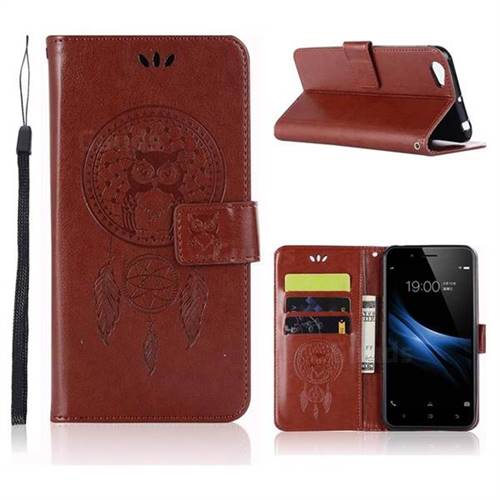 Intricate Embossing Owl Campanula Leather Wallet Case for Vivo V5 Lite(Vivo Y66) - Brown