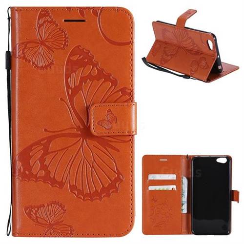 Embossing 3D Butterfly Leather Wallet Case for Vivo V5 Lite(Vivo Y66) - Orange