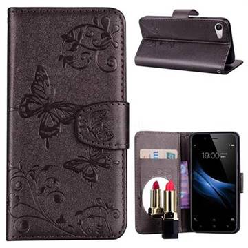 Embossing Butterfly Morning Glory Mirror Leather Wallet Case for Vivo V5 Lite(Vivo Y66) - Silver Gray
