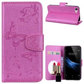 Embossing Butterfly Morning Glory Mirror Leather Wallet Case for Vivo V5 Lite(Vivo Y66) - Rose