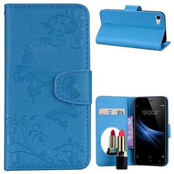 Embossing Butterfly Morning Glory Mirror Leather Wallet Case for Vivo V5 Lite(Vivo Y66) - Blue