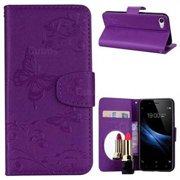 Embossing Butterfly Morning Glory Mirror Leather Wallet Case for Vivo V5 Lite(Vivo Y66) - Purple