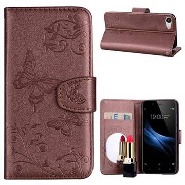 Embossing Butterfly Morning Glory Mirror Leather Wallet Case for Vivo V5 Lite(Vivo Y66) - Coffee