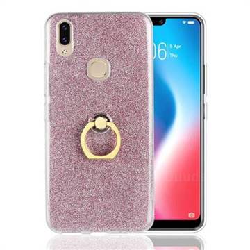 Luxury Soft TPU Glitter Back Ring Cover with 360 Rotate Finger Holder Buckle for Vivo V9 - Pink
