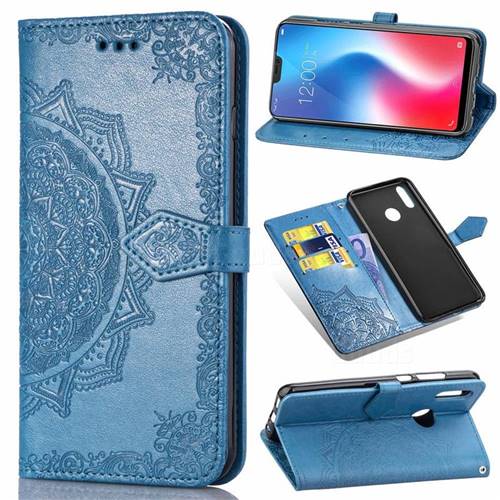 Embossing Imprint Mandala Flower Leather Wallet Case for Vivo V9 - Blue