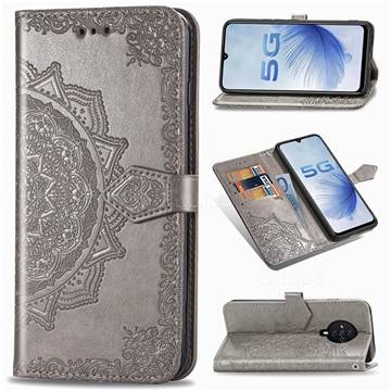 Embossing Imprint Mandala Flower Leather Wallet Case for Vivo S6 5G - Gray